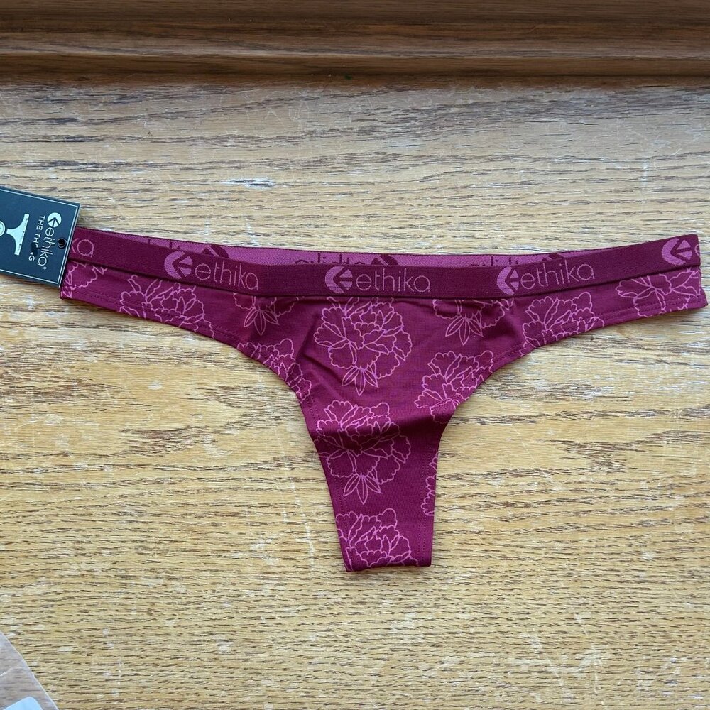 NEW Women’s Ethika Thong Cotton Spandex Workout Exercise Underwear Sz L